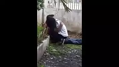 Horny college couple enjoy a quick outdoor fuck with lover