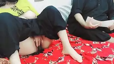 Lecherous Desi teeny plays with her XXX twat sitting next to stepdad