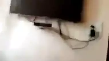 Small boobs girlfriend gives blowjob and sucks balls