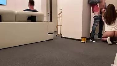 She sucked delivery guy dick and put his cum to her cuckold - husband's coffee