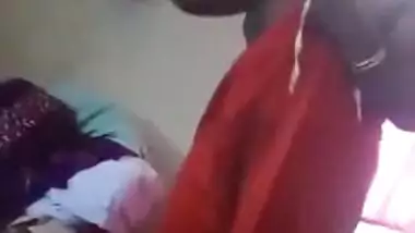 Fatty Indian woman takes off orange dress to join husband for sex