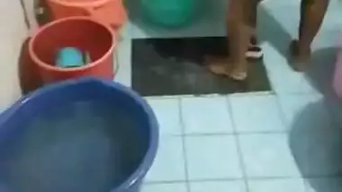 Hubby likes it when Desi wife takes shower because he can film porn video